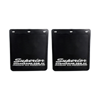 Superior Engineering Rubber Mudflaps Small 250mm x 230mm White Logo Pair 1009BC1