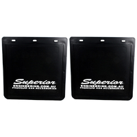 Superior Engineering Rubber Mudflaps Medium 280mm x White Logo Pair 1111BC1